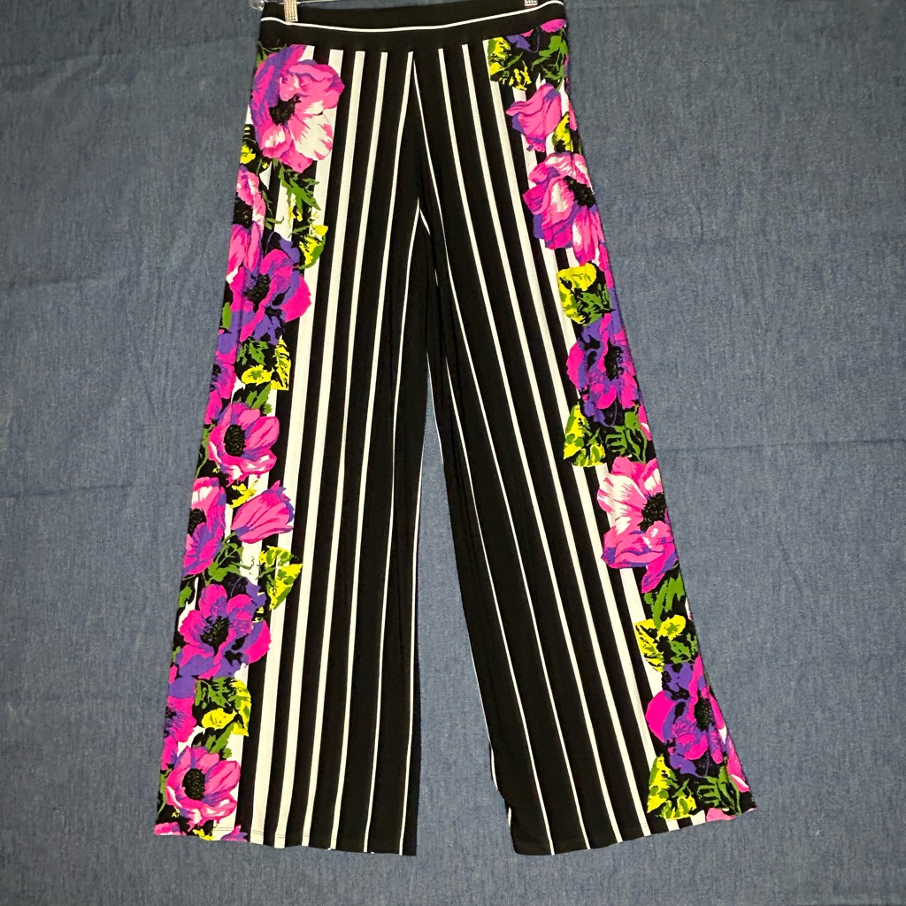 Floral Striped Wide Leg Pants